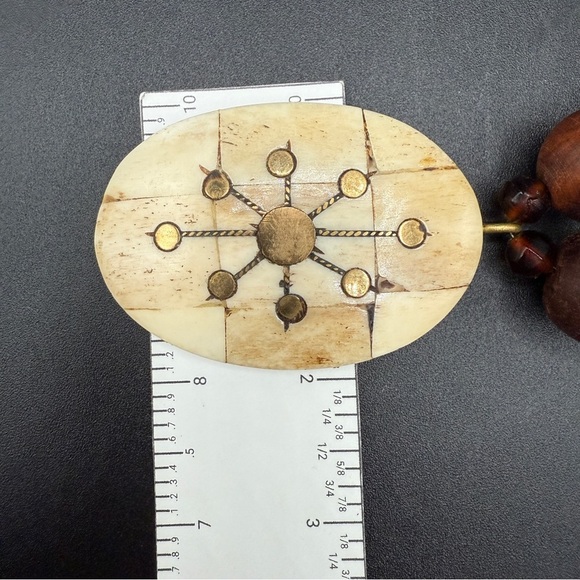 Vintage Handcrafted Carved Camel Bones with Brass Inlayed Wooden Beaded Necklace - Picture 15 of 17